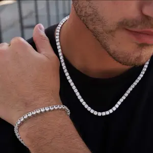 GLD Diamond Tennis Chain + Bracelet Bundle Set in White Gold- 5mm, CZ Diamond Stones, 20" Chain + 8" Bracelet Lifetime Guarantee