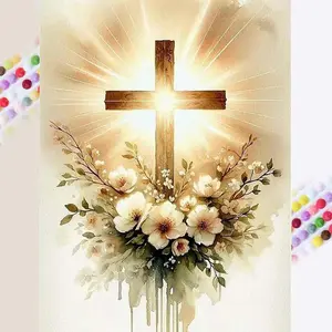 5D DIY Diamond Painting Kit, Cross Design, Flower Bouquet, Sparkling Light Effect, Full Drill Art Set, Home Decor Gift