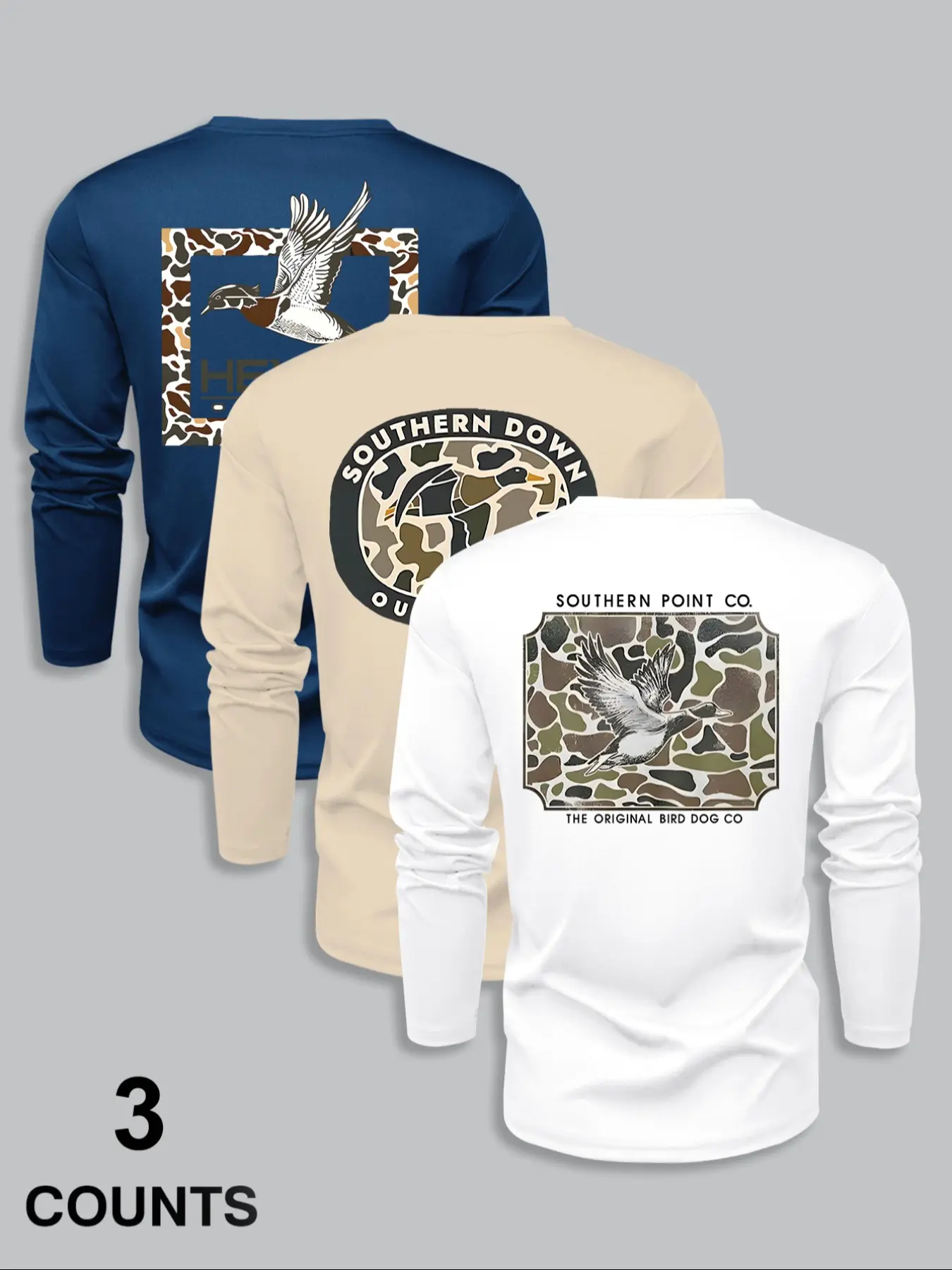 Men's Classic 3-Piece Set Graphic Letter Animal Print Camo Print Camouflage Long Sleeve Crewneck T-Shirts, Casual Streetwear Fitted Menswear Tops for Spring & Fall, Comfortable Moderate Fabric, Camo Tees