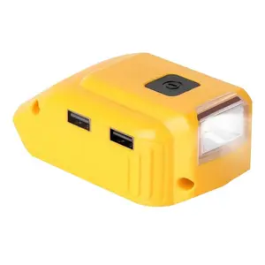 Power Adapter for Dewalt 14.4V/18V/20V Lithium Ion Battery, 1 Count DC Port & LED Work Light & Dual USB Charger Power Supply for Dewalt DCB090 DCB091