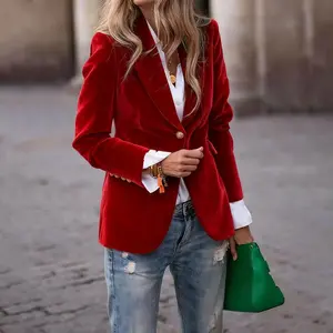 Spring New Velvet Elegant Slim Fit Fake Pocket Blazer, New Year's Eve Outfit