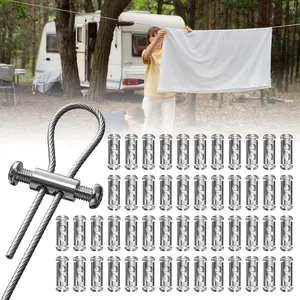 50 Pack Reusable Wire Rope Cable Clamp, M4 Double Hole with Screw Stopper Shaped Cable Clamps for 1-2.5mm Wire Rope Cable, Replacement for Aluminum Crimping Loop Sleeve