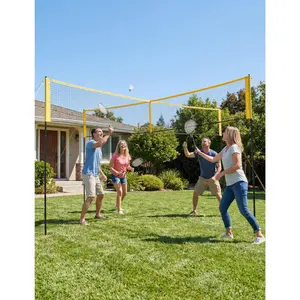 Portable 4-Way Adjustable Height Volleyball Net Set – 14FT Four Square Game with PE Net & Iron Frame – Includes Ball, Pump, Hammer, Carry Bag – Ideal for Backyard & Beach Family Play
