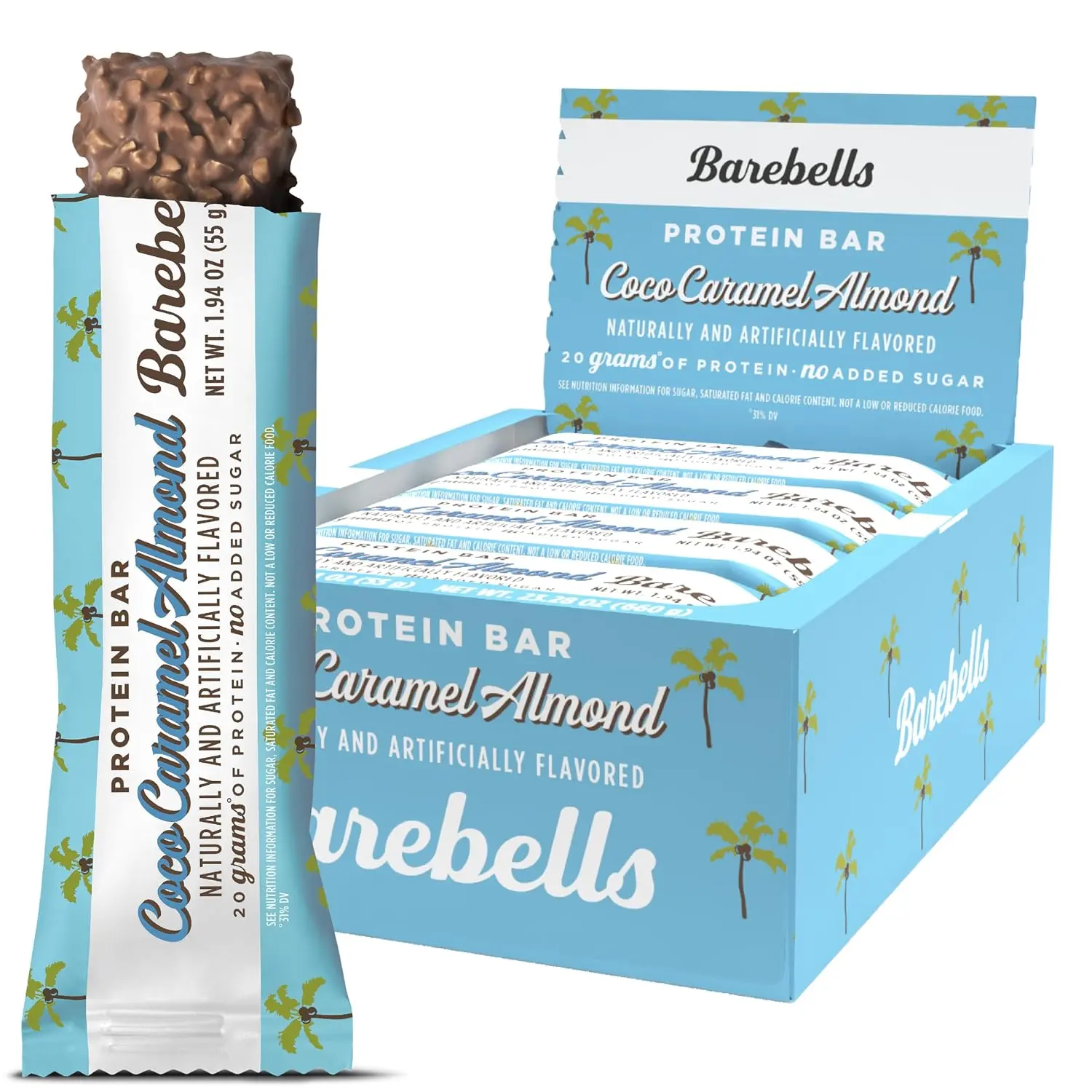 Barebells Coconut Caramel Almond Protein Bars - 12 Count, 20g High Protein, 1g Total Sugars, Chocolate-Flavored Nutrition Bar - On-The-Go Breakfast, Post-Workout Snack