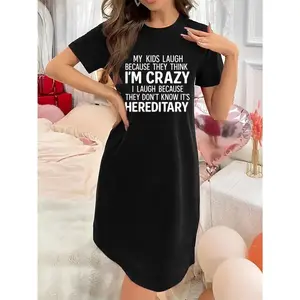 Soft Micro Stretch Women's Lingerie Humorous Slogan Mother's Day Printed Short Sleeve Round Neck Nightgown Sexy Elegant Young Style Women's Christmas Dress Halloween Christmas Thanksgiving New Year Gift Ideas