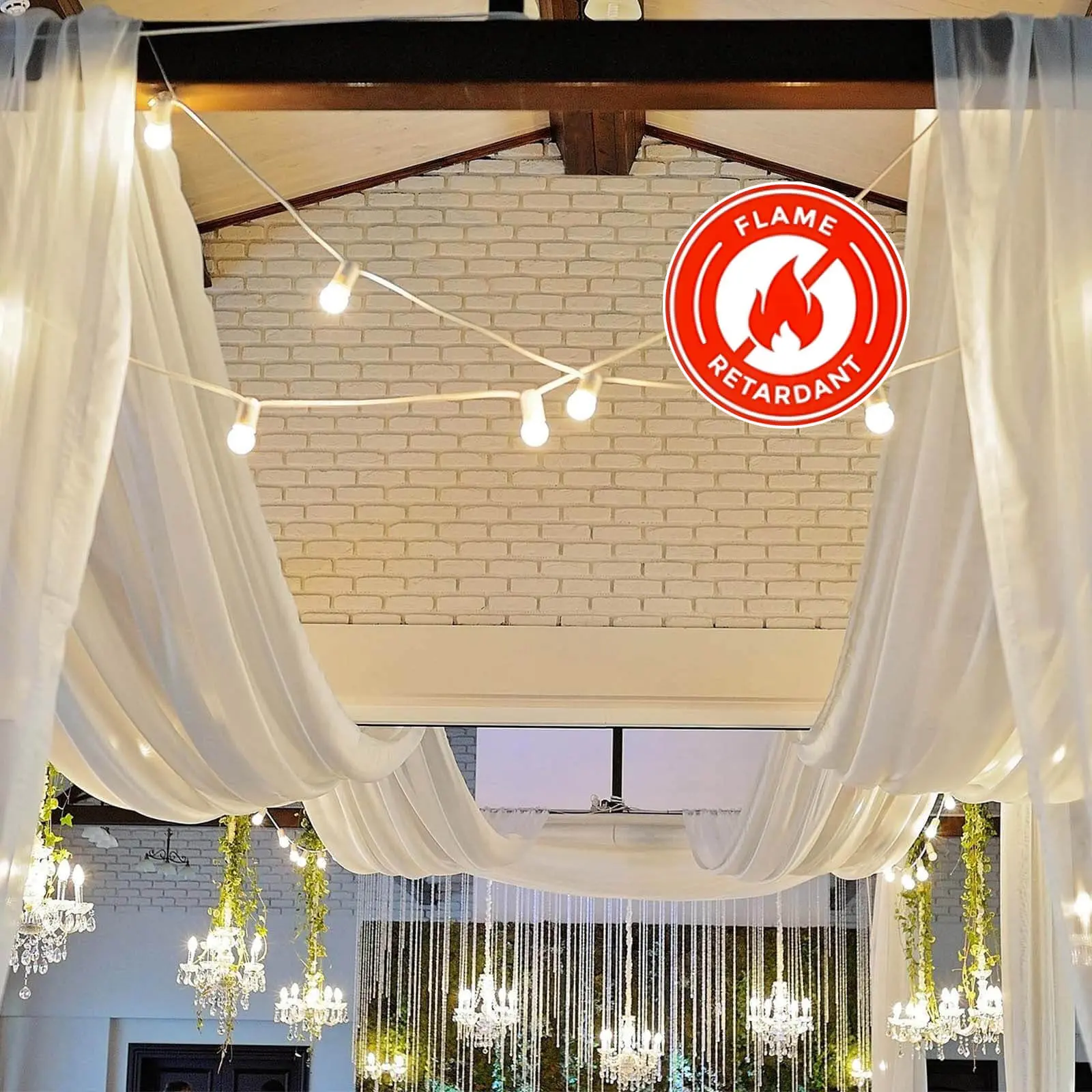 10ftx30ft Ivory Sheer Ceiling Drape Curtain Panels, Durable Flame-Resistant Fabric for Weddings, Wedding