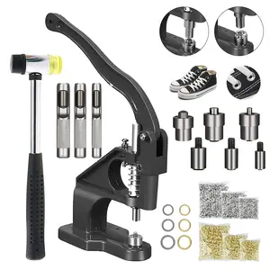 Grommet Machine Kit – Heavy-Duty Hand Press Eyelet Rivet Setter Tool Kit for Fabric, Leather, Banners & DIY Projects, 3 Dies (1/4'',3/8'',1/2'') & 3000 Metal Grommets in Gold/Silver (500 Each Size)
