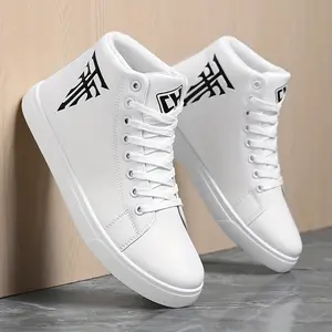 Men's High-Top Casual Skateboard Sneakers - Comfortable Lace-Up Design with Rubber Sole, Faux Upper, Fabric Lining & EVA Insole for Outdoor Walking