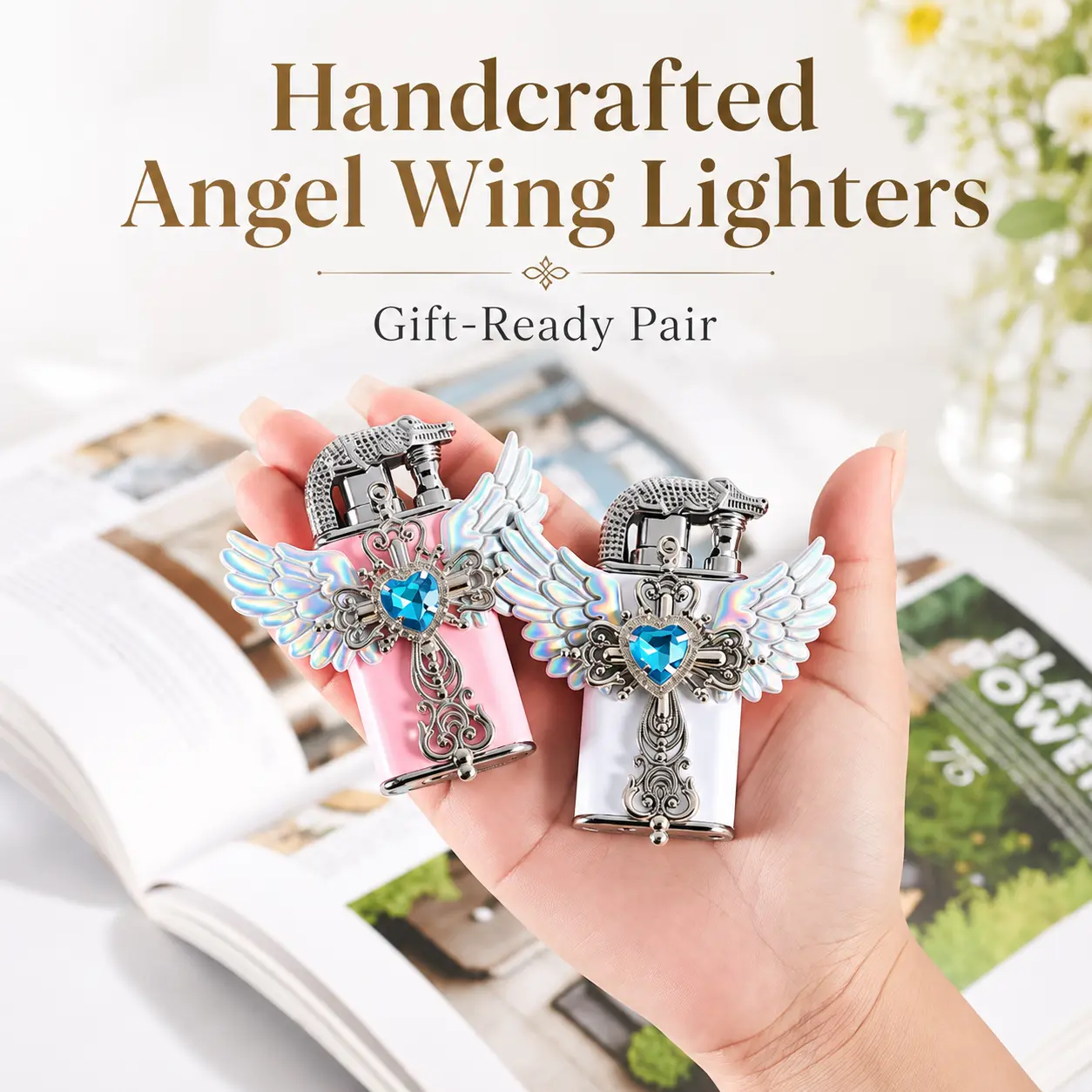 Creative double-headed flame lighter, with a unique design. It is a fashionable gift that can be repeatedly filled with butane and comes with a regulator.