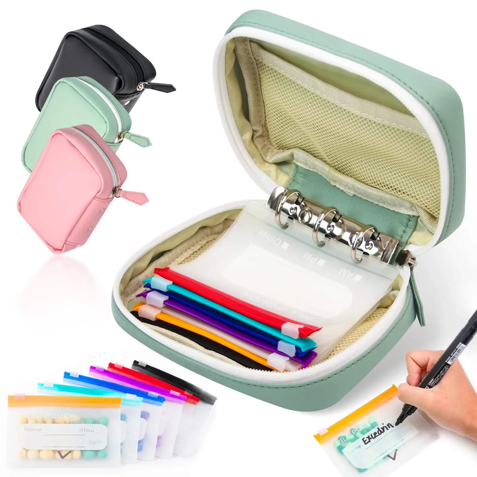 Waterproof Pill Pouch Set, 14pcs Bags Inside, A8 Waterproof Pill Organizer Set, 7 to 14 Days of Meds,Zippered Pill Storage for Fish Oils, Vitamins, Reusable Pocket Pharmacy with Color-Coded Labels dealsforyou, summerwins