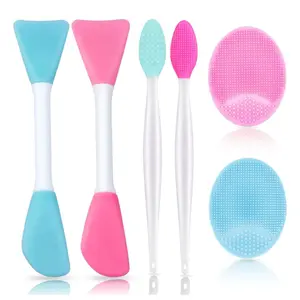 6pcs Silicone Face Brush Set, 2PCS Silicone Face Applicator Brush, 2PCS Exfoliating Lip Brush and Silicone Face Cleaning Brushes Pad,Blackhead Face Exfoliator Skin Care Tool for Women Men