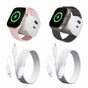 Summerwins 2 Pack 3 in 1 Magnetic Induction Charging Block - Built-in Apple Watch Charger, USB-C/Type-C & USB-A Super-Fast Charging Adapters for iPhone, AirPods, Travel Devices