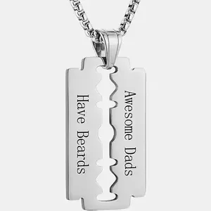 Mens Stainless Steel Razor Blade Model Dog Tag Pendant Hip Hop Necklace,22+2" Chain