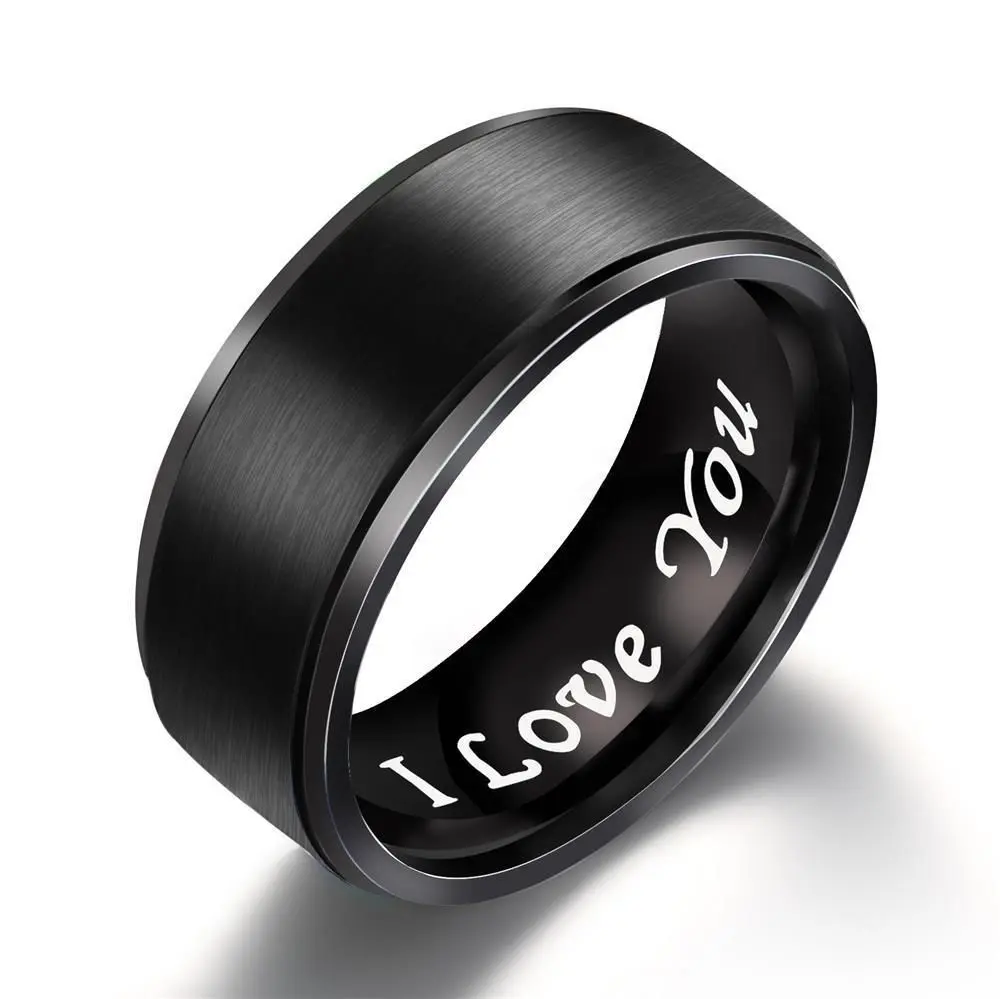 1pc Custom "I Love You" Engraved Titanium Steel Men's Promise Ring - Durable Hypoallergenic Fashion Accessory, Ideal Unique Birthday Gifts for Him, Unique Gifts for Man