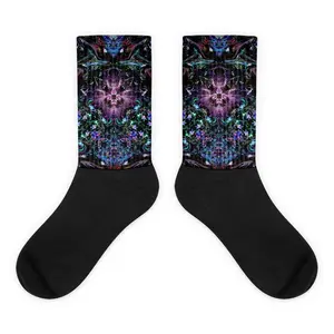 Glove Artist Black Foot Socks - Multicolor Comfortable & Stylish Handmade USA Printed Artwork on Front & Back Thick Ribbing Secure Fit