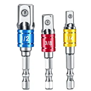 Impact Socket Adapter Set 3 Piece, Hex Shank Drill Bit, Wrench Conversion Tool, Electric Drills and Cordless Impact Drivers, Drive Sockets