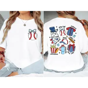 TLXT 100% Pure Cotton Coquette Baseball Shirt, Baseball Lover Shirt,Baseball Bow T-Shirt, Team Spirit Play Ball Sweatshirt, Sports Mother Tee