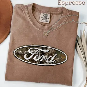 Comfort Color Camo Ford Logo Shirt, Vintage Ford Truck Pullover, Retro Mechanic Shirt, Classic Car Lover Gift, Casual Streetwear Top for Men & Women