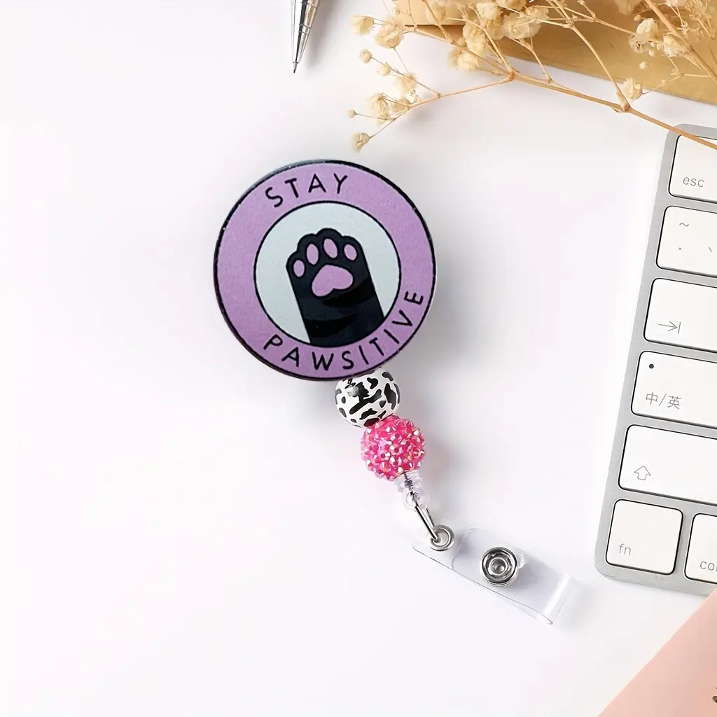 1PC "Cute Paw Wish Positive Energy" A shiny, stretchable badge with beads as a gift for nurses, doctors, medical workers, office workers, during festivals, etc.