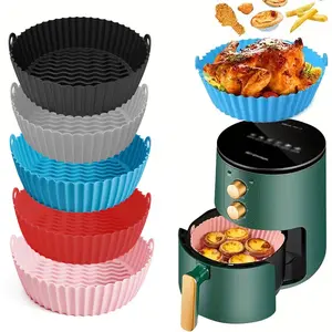 Silicone Air Fryer Liner, 2 Counts Reusable Heat Resistant Easy Cleaning Air Fryer Silicone Basket, Round Air Fryer Liner for Oven Microwave, Air Fryer Accessories