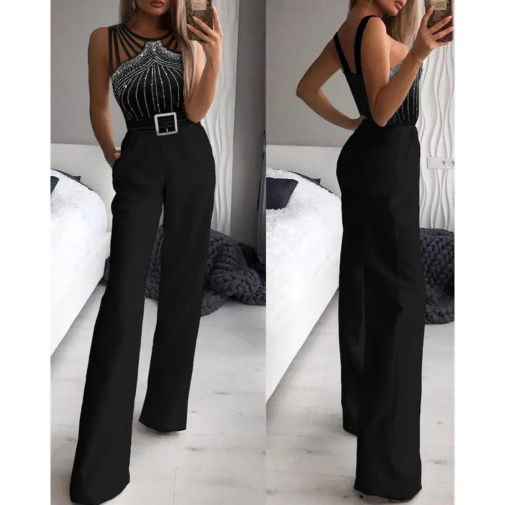 Black Sleeveless Studded Bandage Jumpsuit