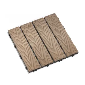 Courtyard Floor Tiles 11-22 Pieces Pack WPC Wood-Plastic Composite Courtyard Deck Tiles DIY Interlocking Deck Tiles, Quick-Install Deck Floor Tiles, Courtyard Tiles, Waterproof for Indoor and Outdoor Use - 11.8inch 3D Teak West Lake