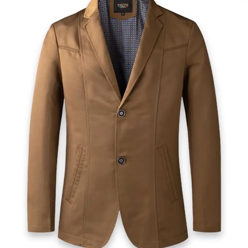 Pavini Mens Western Blazer - Brown Cotton Blend with Notched Lapels and Button Closure