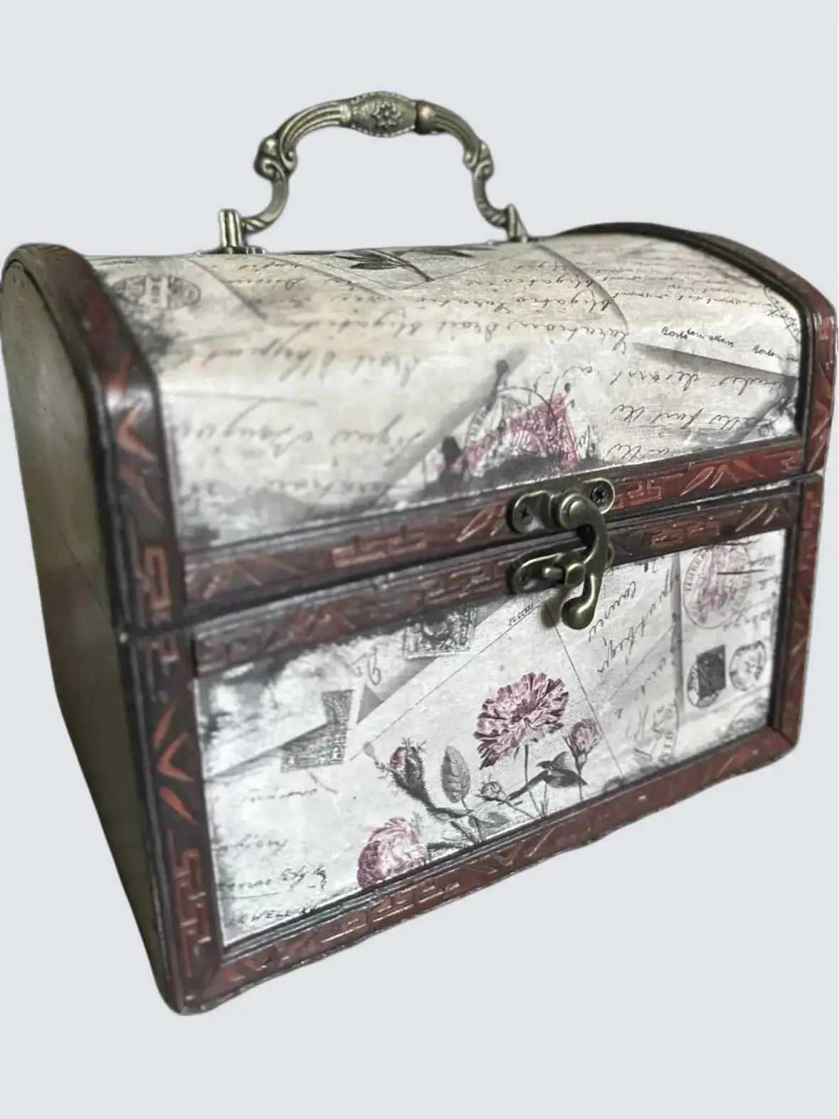 Vintage Wood Jewelry Trunk - Antique Decorative Storage Box with Room Organiser