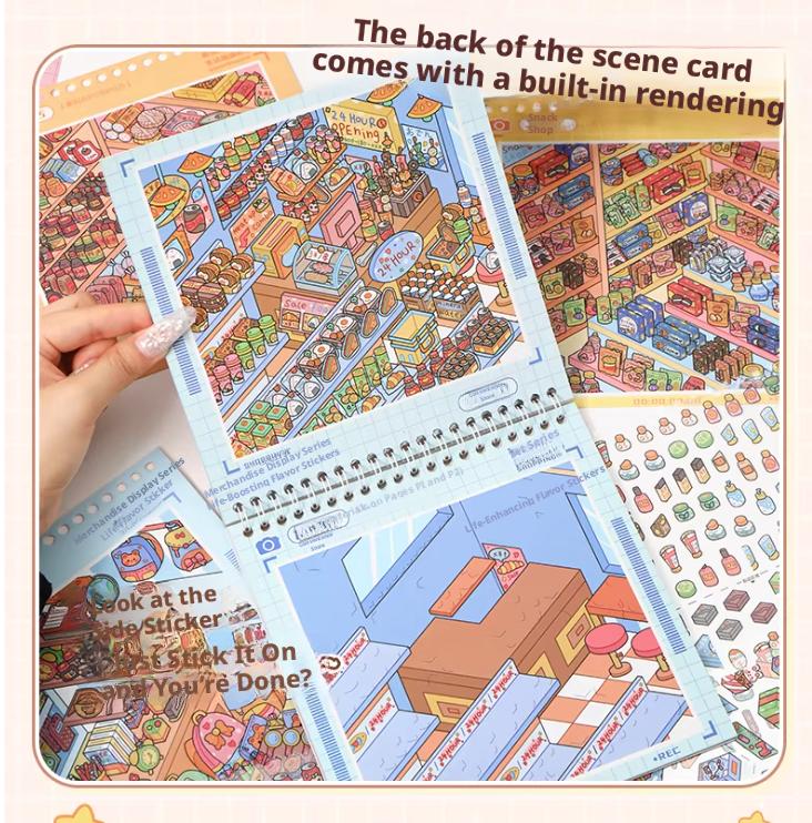 Yilan Start Stocking 3D Miniature Scene Sticker Book Immersive DIY Stress Relief