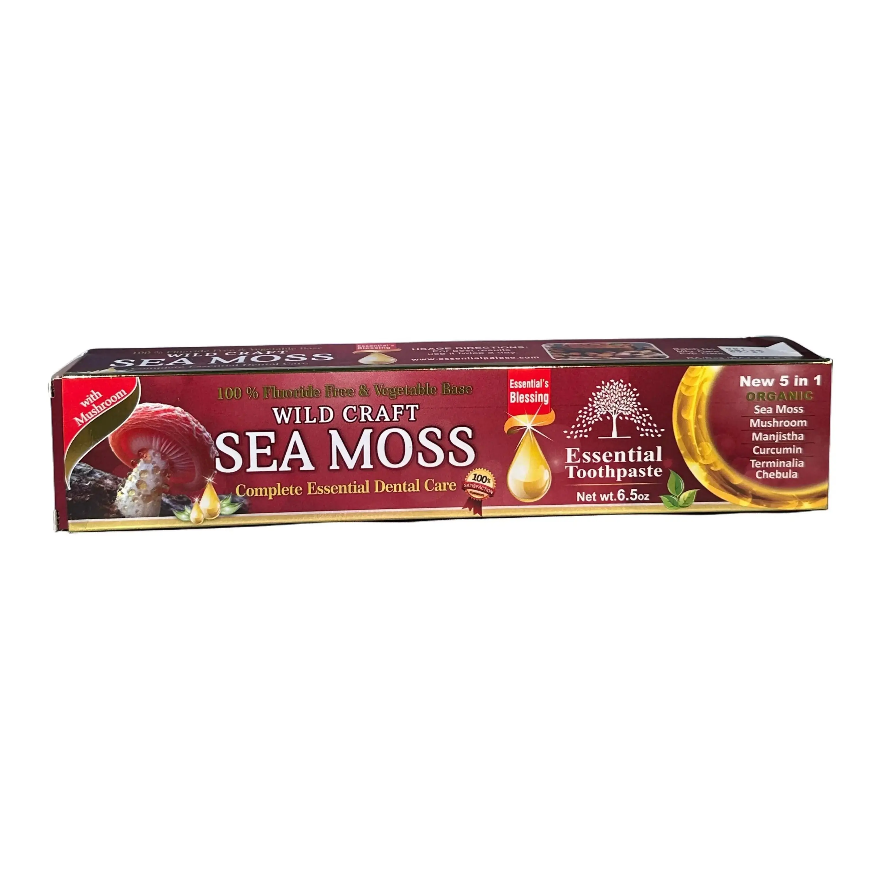 Essential Place Organic Toothpaste Sea Moss 5 in 1 Fluoride Free Herbal Formula with Sea Moss Mushroom Manjistha Curcumin Terminalia Chebula 6.5 oz