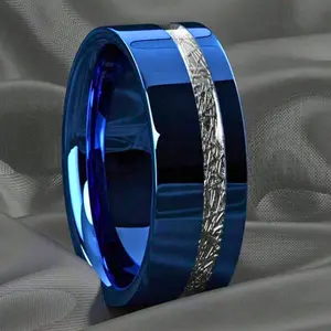 1pc 8mm Fashion Black/Blue Stainless Steel Ring for Men Vintage Meteorite Engagement Ring for Men, Wedding Ring, Gift Jewelry