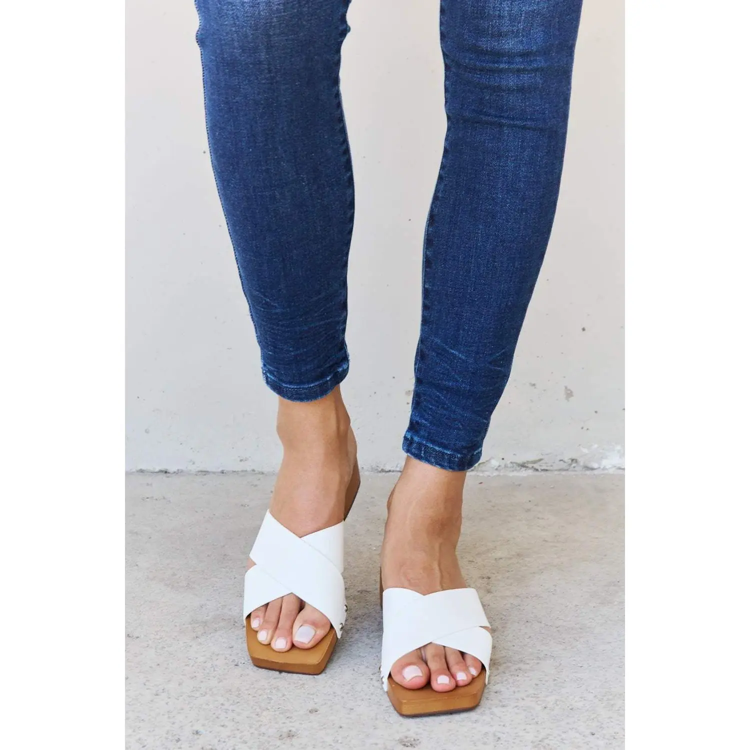Weeboo Step Into Summer Criss Cross Wooden Clog Mule in White