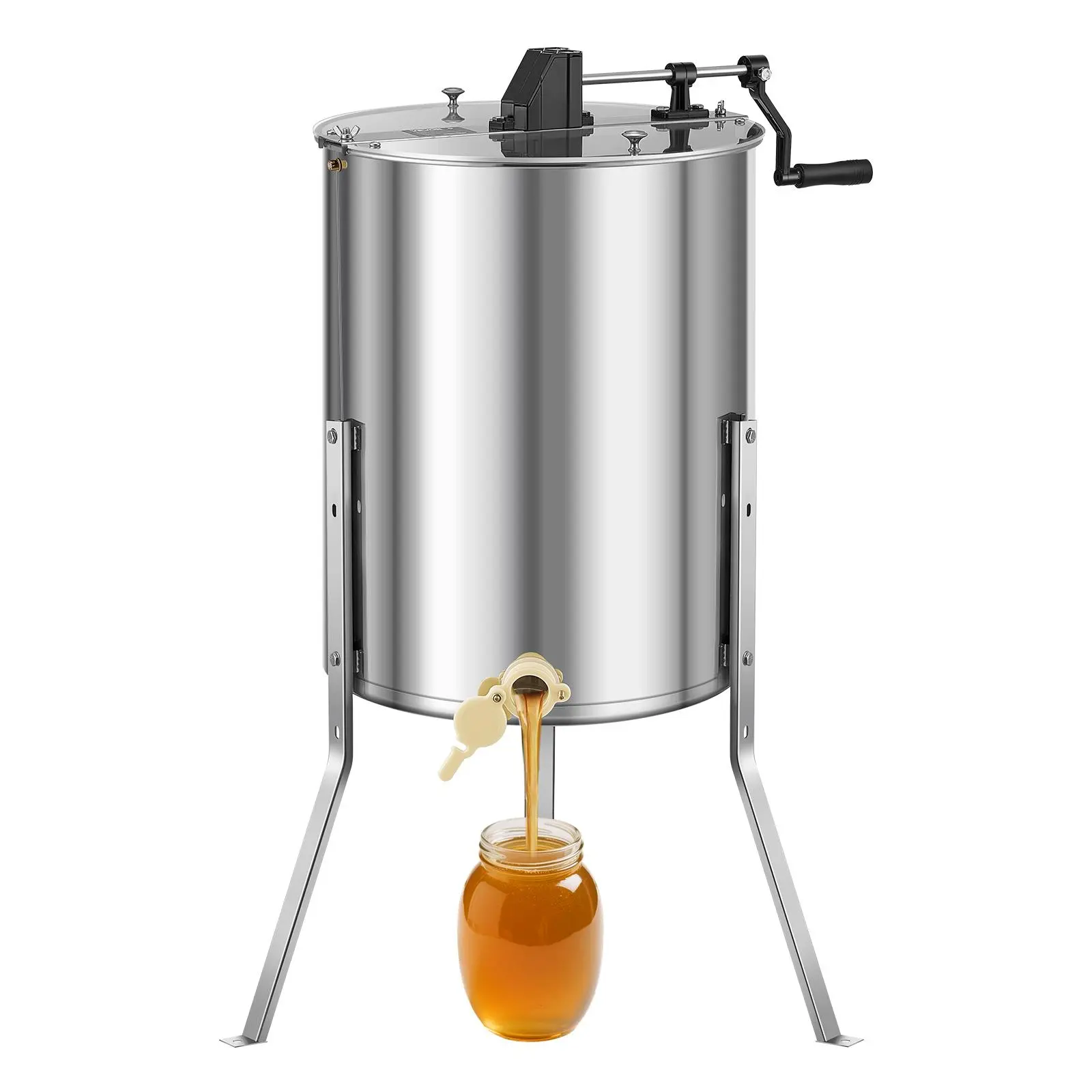 【Summerfinds】VEVOR Food-Grade SS Honey Extractor, 4/8-Frame Effortless Manual Spinner with Transparent Lid, 11.81-14.96 Inches Drum, Triangular Base & Adjustable Legs, Beekeeping Extraction Equipment