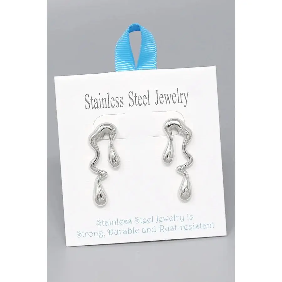 Organic Liquid Metal Stainless Steel Drop Earrings