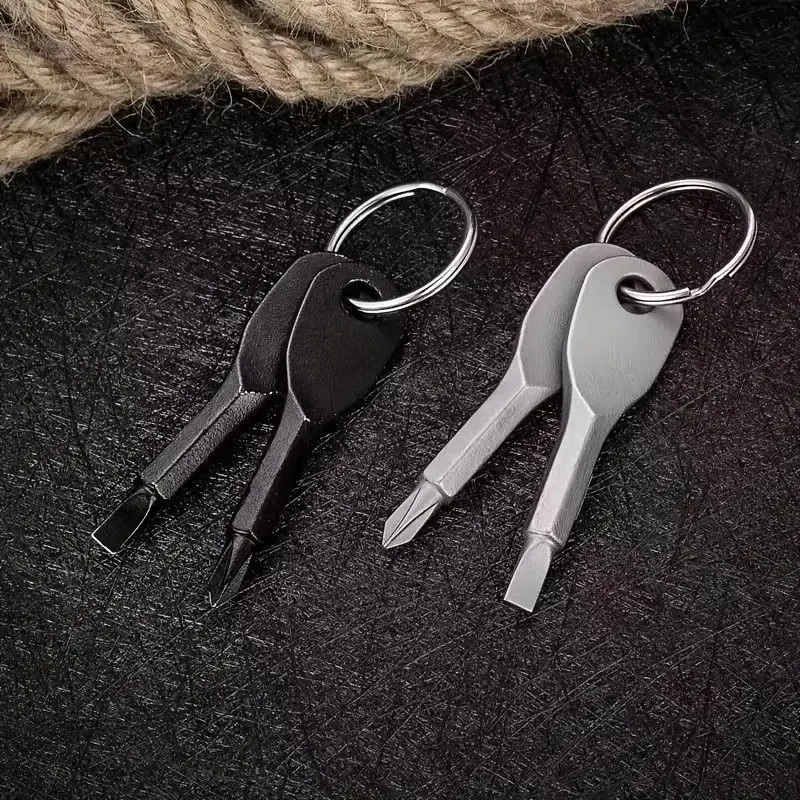 Portable Mini Screwdrivers 2pcs - Camping Mini Screwdrivers Keychain, Portable Cross & Flat Screwdrivers Key Ring, Christmas Gift