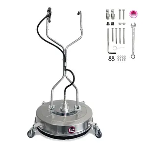 24" Pressure Washer Surface Cleaner with 4 Wheels, 4900PSI Stainless Steel Surface Cleaner Attachment, Stainless Steel Dual Handle Pressure Washer for Concrete Driveway Sidewalk Deck Patio