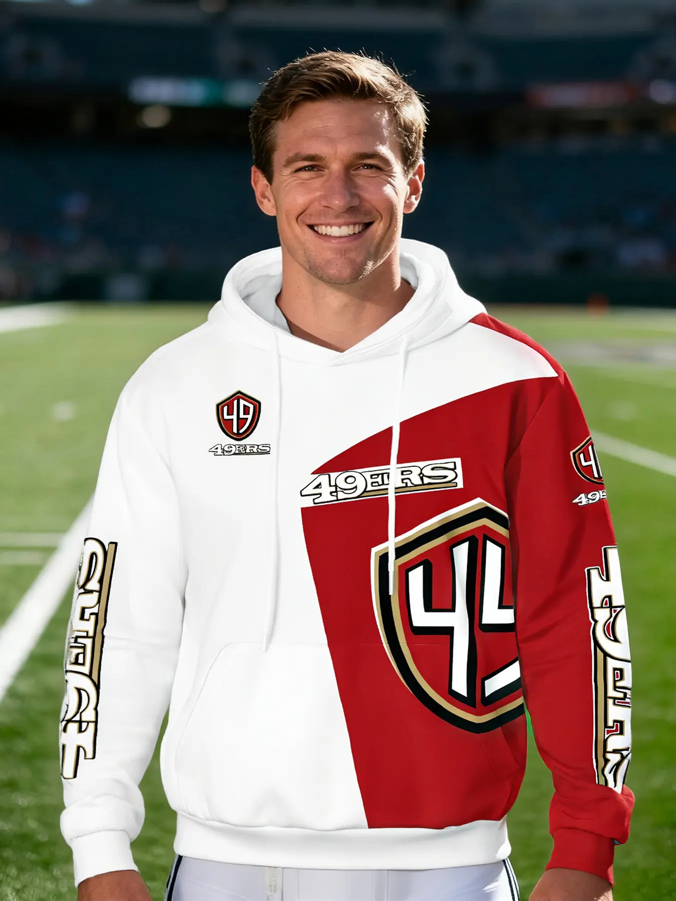 Men's San Francisco 49ers Hooded Sweatshirt, Breathable Fabric, Best Gift, Sporty Style, Long Sleeve, Geometric Pattern, Fitted H-Type