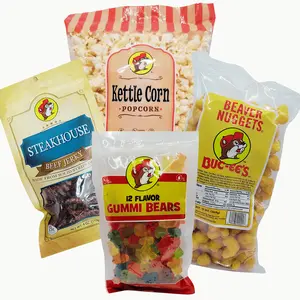 Buc-ee's 4 Piece Snack Bundle with Beaver Nuggets, Gummi Bears, Beef Jerky, and Kettle Corn Popcorn - Texas Gift with Free Reusable Grocery Tote Bag candy pack