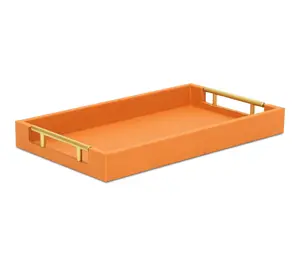 HomeRoots 16" Orange And Gold Faux Shagreen Serving Tray