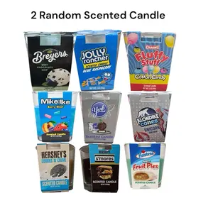 2 Random Assorted Scented Candle Bundle Featuring Breyers Mint Chocolate Jolly Rancher Blue Raspberry Fluffy Stuff Cotton Candy Mike and Ike Berry Blast(Candles Will Vary)