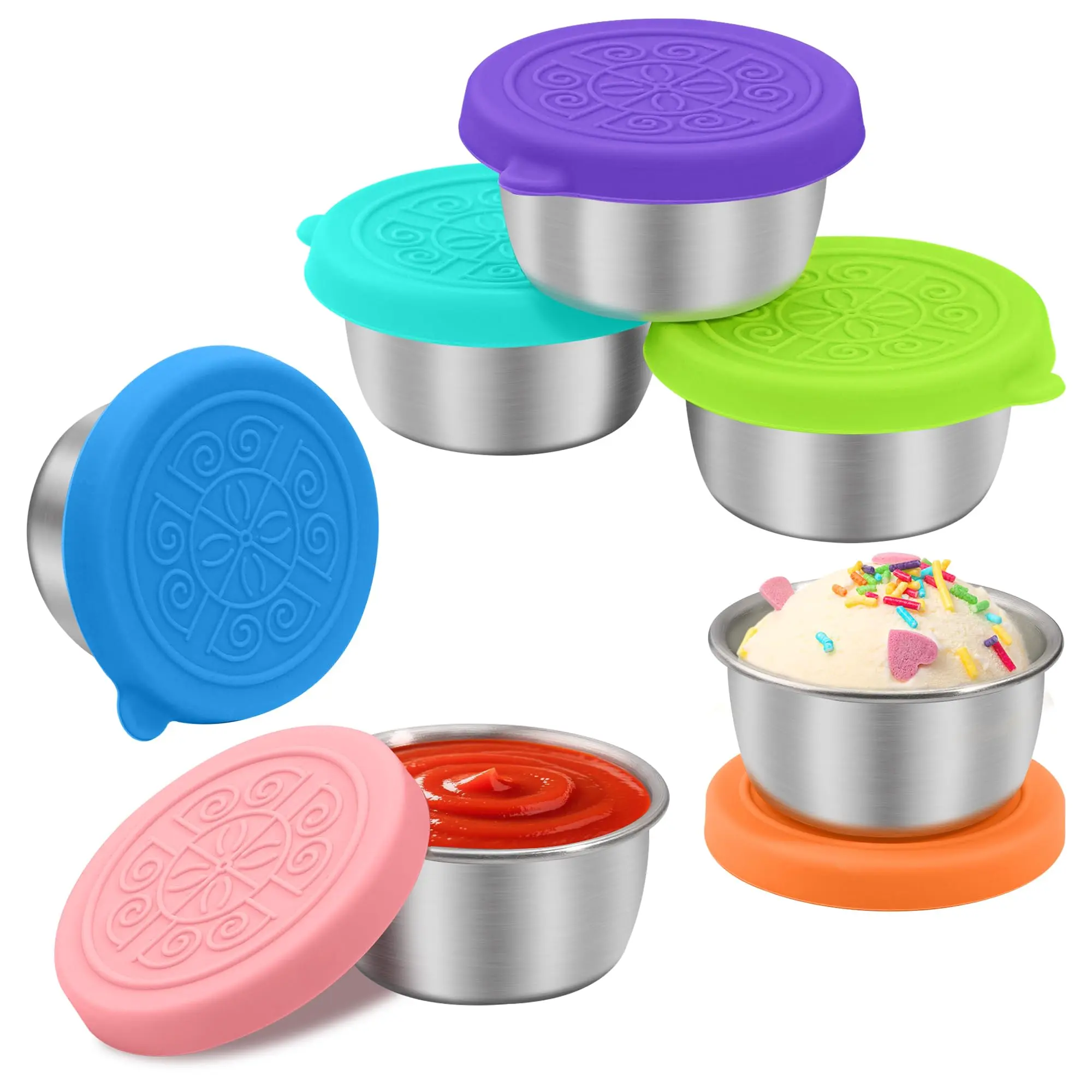 6 Pack 1.3 oz Salad Dressing Container to Go, Leakproof Reusable Stainless Steel Small Container with Lid,Sauce Containers for Lunch box,Picnics,Travel,Office and Meal Prep