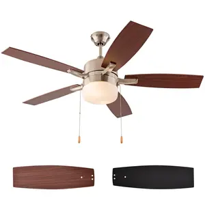 Simpol Home 52" Vintage Indoor Ceiling Fan with 3 LED Lights, Pull Chain Control, Reversible AC Motor, Walnut/Silver Reversible Blades and Satin Nickel Finish