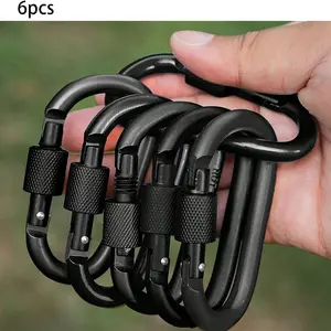 6pcs D-Type Spring Hooks Climbing Buckle with Screw Door, Aluminum Alloy, Outdoor Activities, Camping, Hiking, Fishing, Keychain