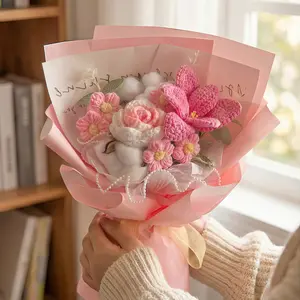 Handmade Crochet Flower Bouquet, Decorative Artificial Flowers for Home Decoration, Indoor Floral Arrangement, Perfect Gift for Weddings, Parties, Valentine's Day, Artificial Fake Flowers