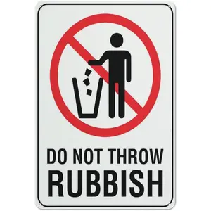 Do Not Throw Rubbish Sign 12 X 8 Inches Reflective Aluminum Metal Warning Signage With Symbol For Indoor Outdoor Use