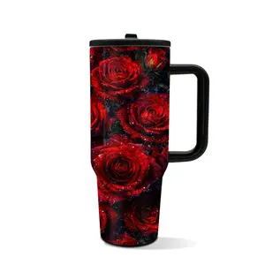 1pc 40oz Red Rose Tumbler with Handle & Straw, Romantic Water Bottle for Women, Perfect Gift for Wife, Girlfriend, Mom, Ideal for Valentine’s Day, Anniversary, Mother’s Day, Keeps Hot 12H Cold 24H, #RoseStyle #LoveGift #ForHer