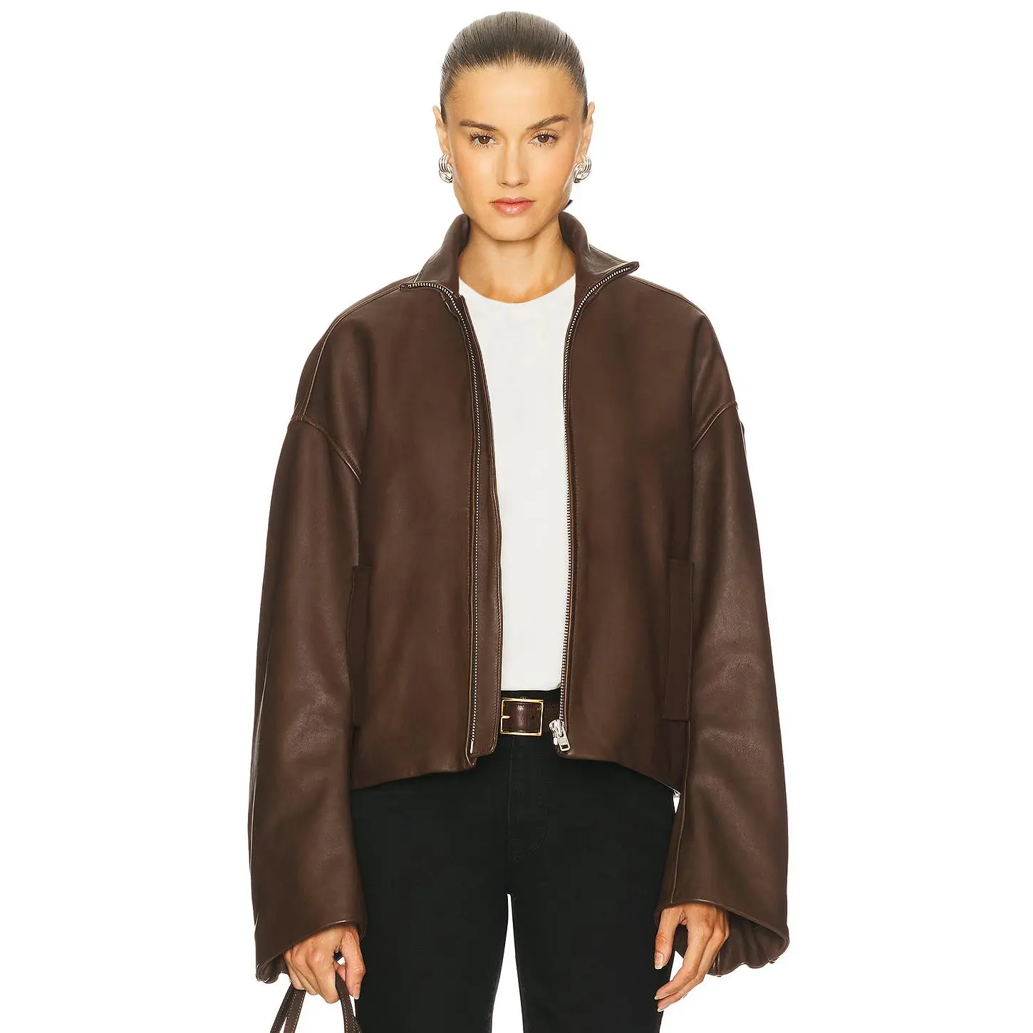 GRLFRND Romy Leather Jacket in Chocolate Brown