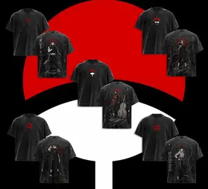 [COLLECTION] - Uchiha Clan Anime Washed Graphic T-Shirt, Obito Madara Sasuke,... Sharingan Back Print Tee, Red Symbol Front Logo, Oversized Vintage Manga Streetwear Shirt for Men Women