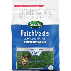 Scotts PatchMaster Lawn Repair Mix Sun + Shade Mix - Combination Grass Seed, Grass Fertilizer, and Mulch, Lawn Patch Repair, Covers Up to 140 sq. ft., 4.75 lb.
