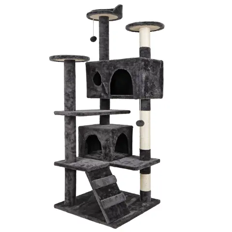53-in Dark Gray Skin-Friendly Plush Cat Tree & Kitten Condo - Vertical Scratching Posts, Particle Board Anti-Toppling Base, 2 Condo Hideouts, 10-in Round Platform, 55lb Capacity, Home Nap/Play Space (10.6x10.6x7.9in, 18x11x9.4in)